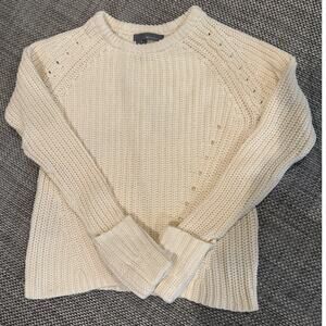 360SWEATER Cotton Fisherman Crew Neck Long Sleeve Pullover Sweater S Cream